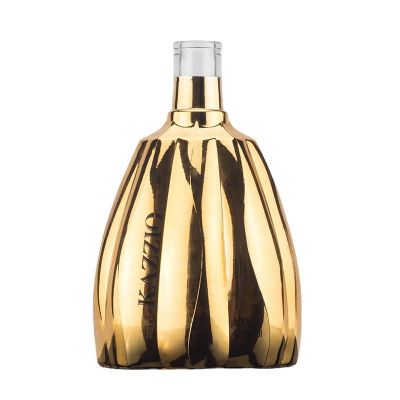 Customized Embossed Unique Ball Shape Gold Color 700ml 70cl Super Flint Glass Bottle For Liquor Vodka Whiskey With Aluminum Caps