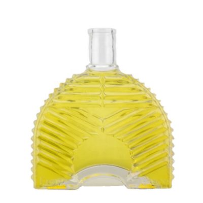 Embossed Round Shape Custom Unique Design 700ml 750ml Glass Bottle For Liquor Spirits Vodka Whiskey XO Brandy With Cork Top