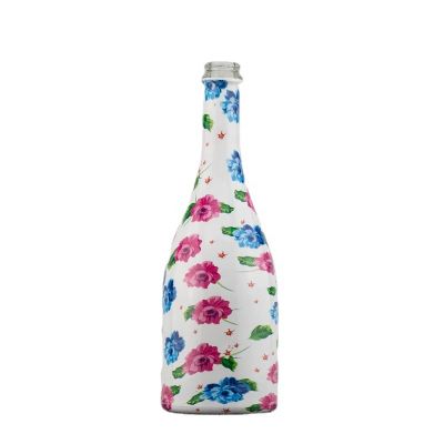 Custom Made Delicate Spray Milky White Color Custom Printing Design 700ml Liquor Glass Bottles For Vodka Whiskey With Screw Top