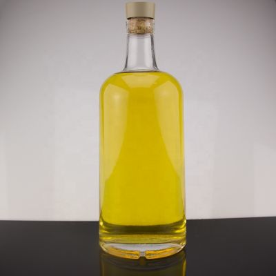 wholesale 750ml cylinder round frosting rum whiskey vodka super flint glass bottle with cork stopper closure 