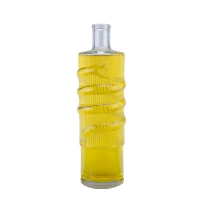 liquer bottle 750ml cylinder snake engraving rum whiskey vodka gin tequila super flint glass bottle with cork stopper closure 