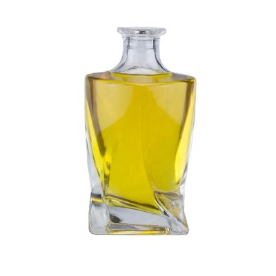 unique 750ml customized design transparent screen printing rum whiskey vodka super flint glass bottle with cork stopper closure 