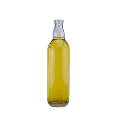 Customized design and logo high flint round whiskey glass bottle for cork top with 750ml