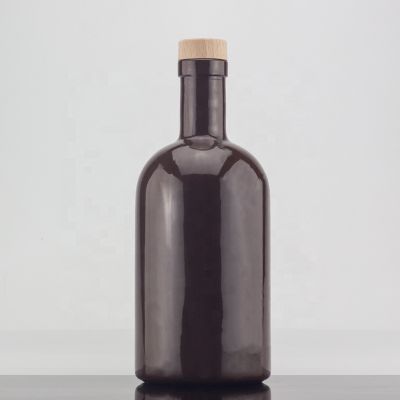 Hot Sale 750 Ml Cylinder Round Shoulder Spray Paint Glass Bottle For Bended Liquor With Cork Stopper 