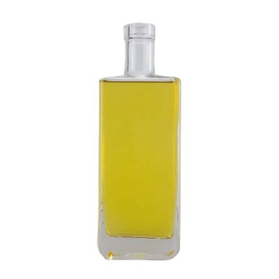 hot sale 750ml rectangle thick bottom rectangle body flat shoulder spirit liquor super flint glass bottle with bar top 