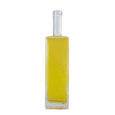 hot sale 750ml squared bottom squared body flat shoulder spirit liquor super flint glass bottle with bar top 