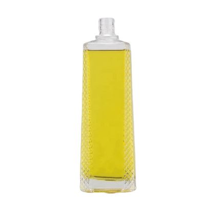 75 Cl Stock Empty Embossing Polygonal Short Neck Glass Bottle Fried Logo Rum Screw Cap Seal Bottle 