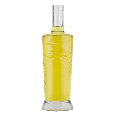 Wholesale 24 Oz Bottle Round Thick Bottom Engraving Glass Bottle For Blended Liquor With Wood Cork 
