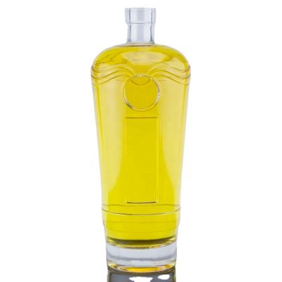 classical 750ml cylinder narrow down wide upper thick bottom flat shoulder spirit liquor super flint glass bottle with bar top 