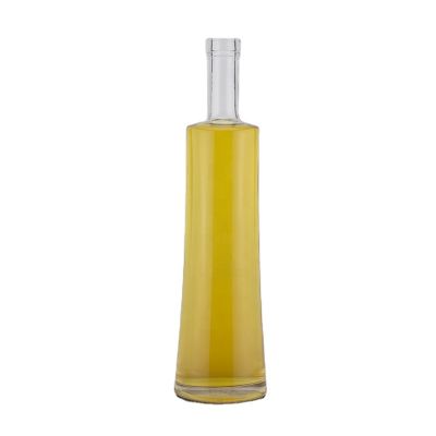 Popular Round Thin Bottom Long Body Flat Shoulder Glass Bottle 70 Cl Vodka Cork Stopper Bottle