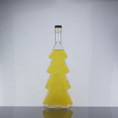 New Design Tree Shape Super Flint Glass Bottle 70 Cl Gin Decoration Cork Closure Bottle 