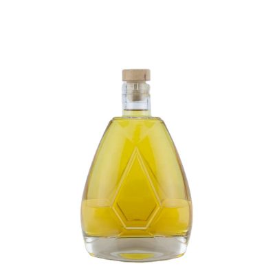 Unique Irregular Shape Engraving Super Flint Glass Bottle 700 Ml Gin Decoration Cork Stopper Bottle 