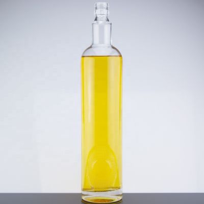 Tall And Thin Thick Bottom Glass Bottle 750ml With Cork Stoppers Embossed Design For Vodka 
