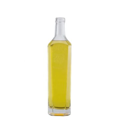 Factory Supplying Customized Embossing Logo Square Shape 750ml 700ml Glass Brandy Vodka Bottle With Screw Top