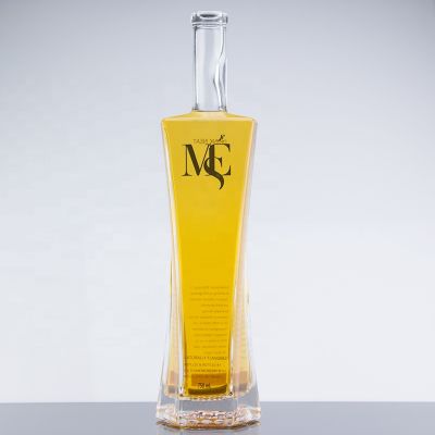 750ml Long Neck Custom Decal Design Unique Shape Vodka Glass Bottle For Corks