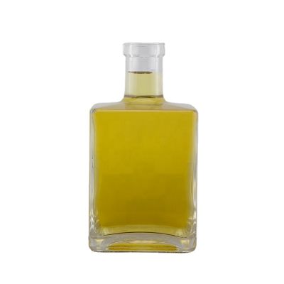 Square Shape Flat Shoulder Super Flint Glass 500 Ml Rum Cork Bottle With Decoration 