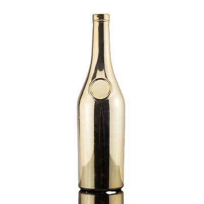 China Factory Customized Design Plated Gold Color 750ml Liquor Spirits Glass Bottle For Vodka Whiskey With Cork Top 