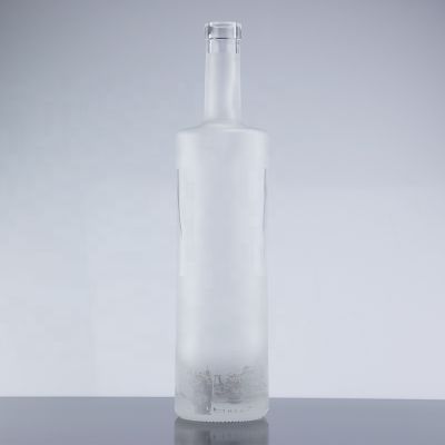 Round Shape Flat Shoulder 750ml Frosted Vodka Glass Bottle With Window 