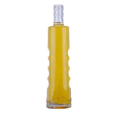 Engraving Cylinder Shape Long Screw Cap Glass Bottle 500 Ml Spirit Liquor Bottle With Acid Etch Finish 