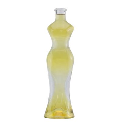 Customized Lady Body Shape Super Flint Glass 500 Ml Liquor Spirit Glass Bottle With Cork Stopper 
