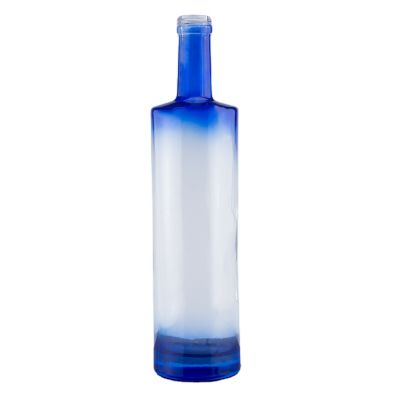 Customized Blue Color Hot Sale Classic Round Shape High Flint Vodka Whiskey Gin Glass Bottle With Screw Top 750ml 700ml