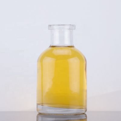 Glass Flask 500 Ml Clear Round Super Flint Glass Whiskey Bottle With Cork Stopper 