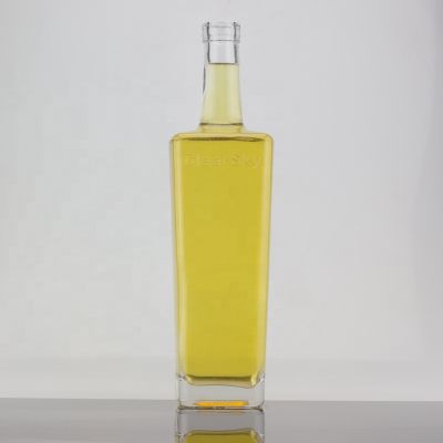 Cork End Square Shape Whisky Glass Bottle Thick Bottom Bottle With Embossed Logo 