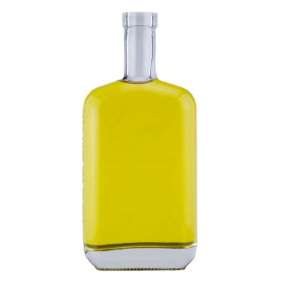 750ml 700ml High Quality Custom Simple Smooth Oblate Shape Vodka Whiskey Tequila Glass Bottle With Cork Stoppers