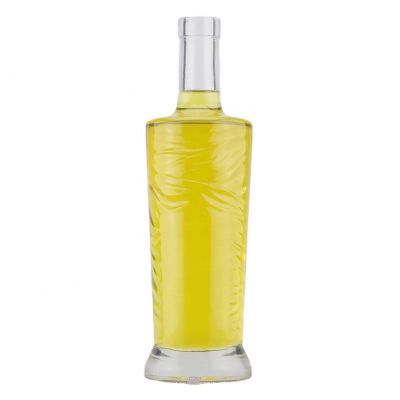 750ml 700ml Factory Wholesale Elegant Embossed Round Food Safe Liquor Spirits Vodka Whiskey Glass Bottles With Cork Stopper