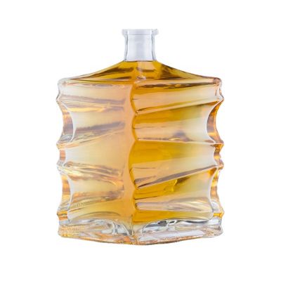 750ml New Arrival Unique Embossed Square Shaped Liquor Spirits Glass Bottle For Vodka Whiskey Brandy With Cork Caps