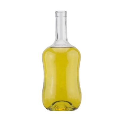 750ml Factory Sell Custom Unique Shape Super Flint Vodka Whiskey Brandy Glass Bottle For Liquor Spirits With Cork Stopper