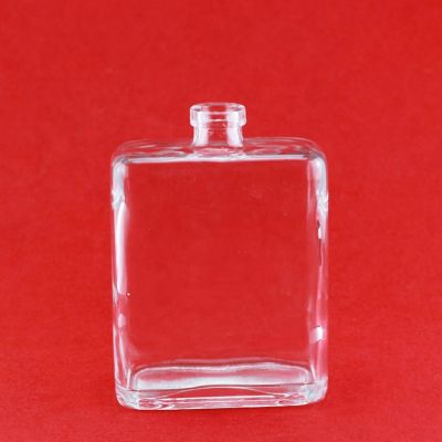 Wholesale Flat Square Glass Rum Bottle Flat Alcohol Clear Glass Bottle Cork European Empty Glass Bottles 