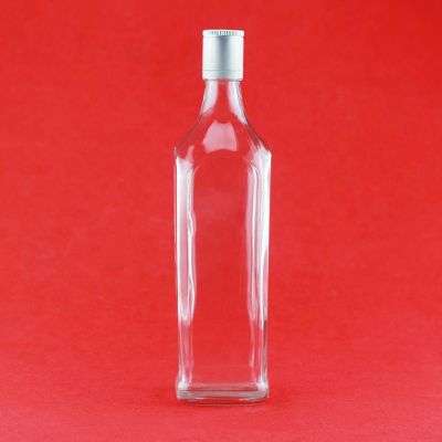 High End 500ml Clear Square Glass Liquor Bottles Tequila Vodka Glass Bottle With Silver Aluminum Cap 