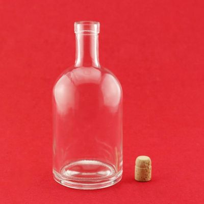 Super Flint Fat Round Glass Bottle Clear Vodka Glass Bottles With Cork 