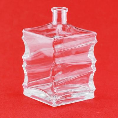 Fashion Design Custom Made square glass bottle unique clear vodka wine bottles withshort neck 