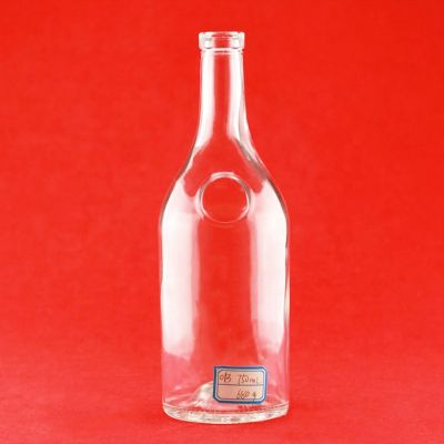Custom Made Embossed Logo Clear Glass Bottle 750ML Tequila Whiskey Glass Bottles With Cork Stoppers 