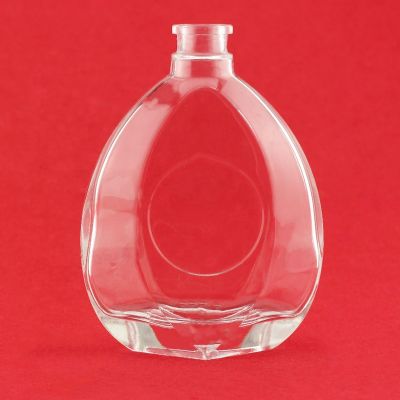 Flat Engraved Brandy Bottle With Natural Cork Special Shape Brandy Bottle 500ml 750ml 