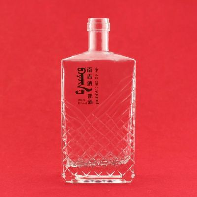 Flat Shape 16oz Wholesale Glass Liquor Bottles High Flint Tequila Embossed Design Glass Bottle 