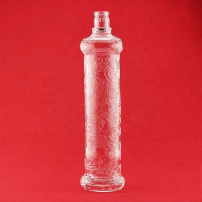 Factory Well Sealed Exquisite Embossed Glass Bottle Unique Shape Tequila Glass Bottle With Pull Ring 