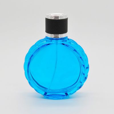 High Quality Blue Empty Round Design Your Own Perfume Bottle 100 ml glass perfume bottle 