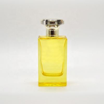 Yellow Rectangular Empty Glass 80ml Perfume Bottle 
