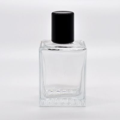 100 ml empty transparent square perfume glass bottle with black cover 