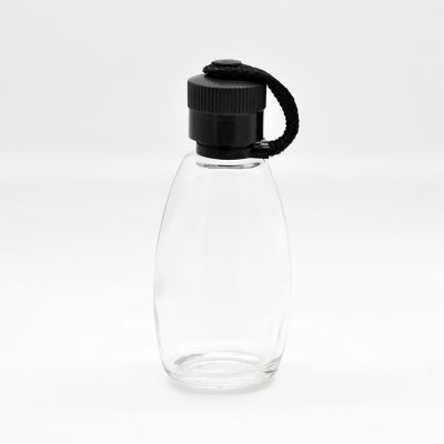 2019 new design 50ml transparent glass perfume bottle with black plastic cover