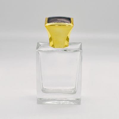 Transparent square empty glass perfume bottle 100ML Perfume Glass Bottle with gold Cap 