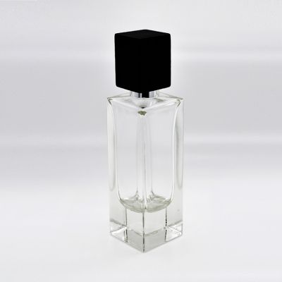 80ml clear square rectangular shape empty perfume glass bottle with wood cap