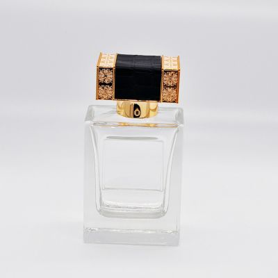 Rectangular high quality glass perfume bottle hollow flower leather stitching cap 55ml 