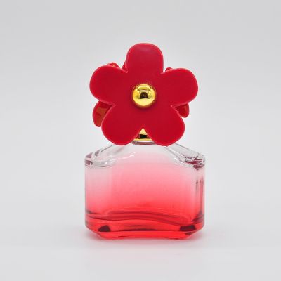 30ml empty high quality OEM wholesale design gradual red glass perfume bottle with flower cap 