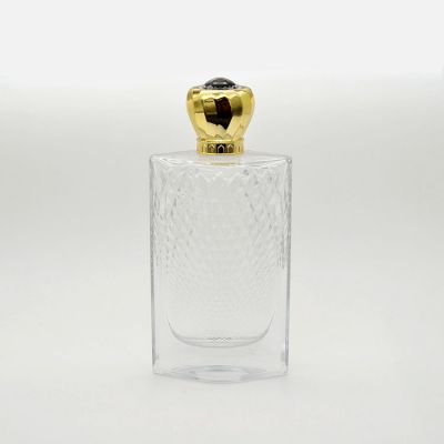 100ml empty high quality OEM customized design transparent glass perfume bottle with gold cap 