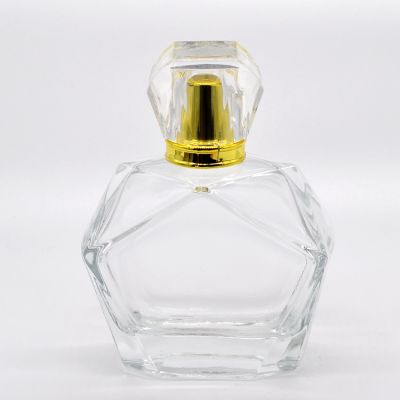 Beautiful design 100ml hooded glass crystal square perfume bottle with cap 