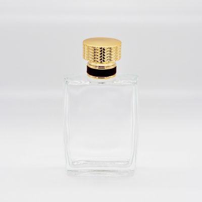 100ml Modern design square glass transparent empty parfum bottle with gold cover 
